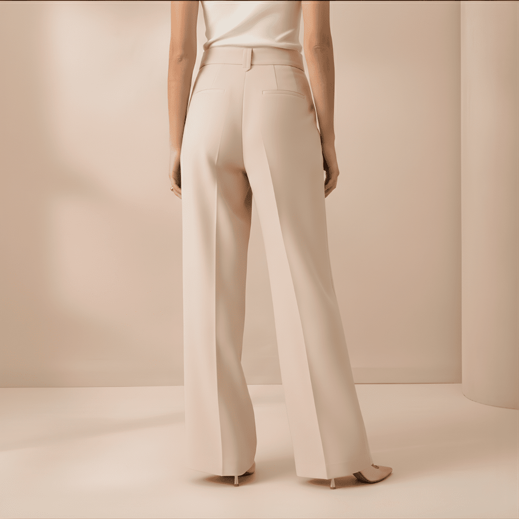 Beige women's tailored high-waist wide-leg pants by Tammy Bradley, stylish and comfortable for professional or casual wear.