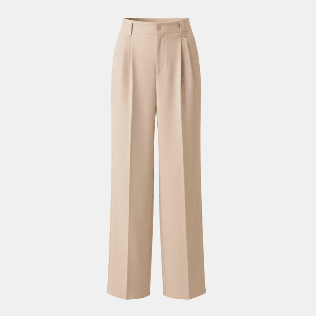Beige women's tailored high-waist wide-leg trousers by Tammy Bradley, styled with a smooth fit and elegant silhouette.