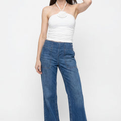 Blue denim wide-leg jeans for women, relaxed fit, stylish casual pants from My Store, shown on a model in a natural pose.
