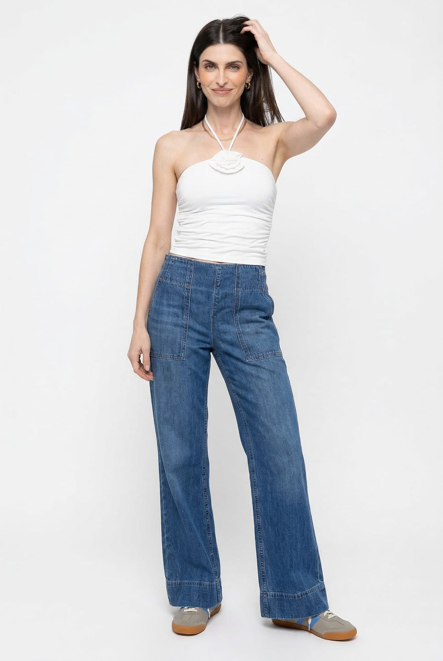 Blue denim wide-leg jeans for women, relaxed fit, stylish casual pants from My Store, shown on a model in a natural pose.