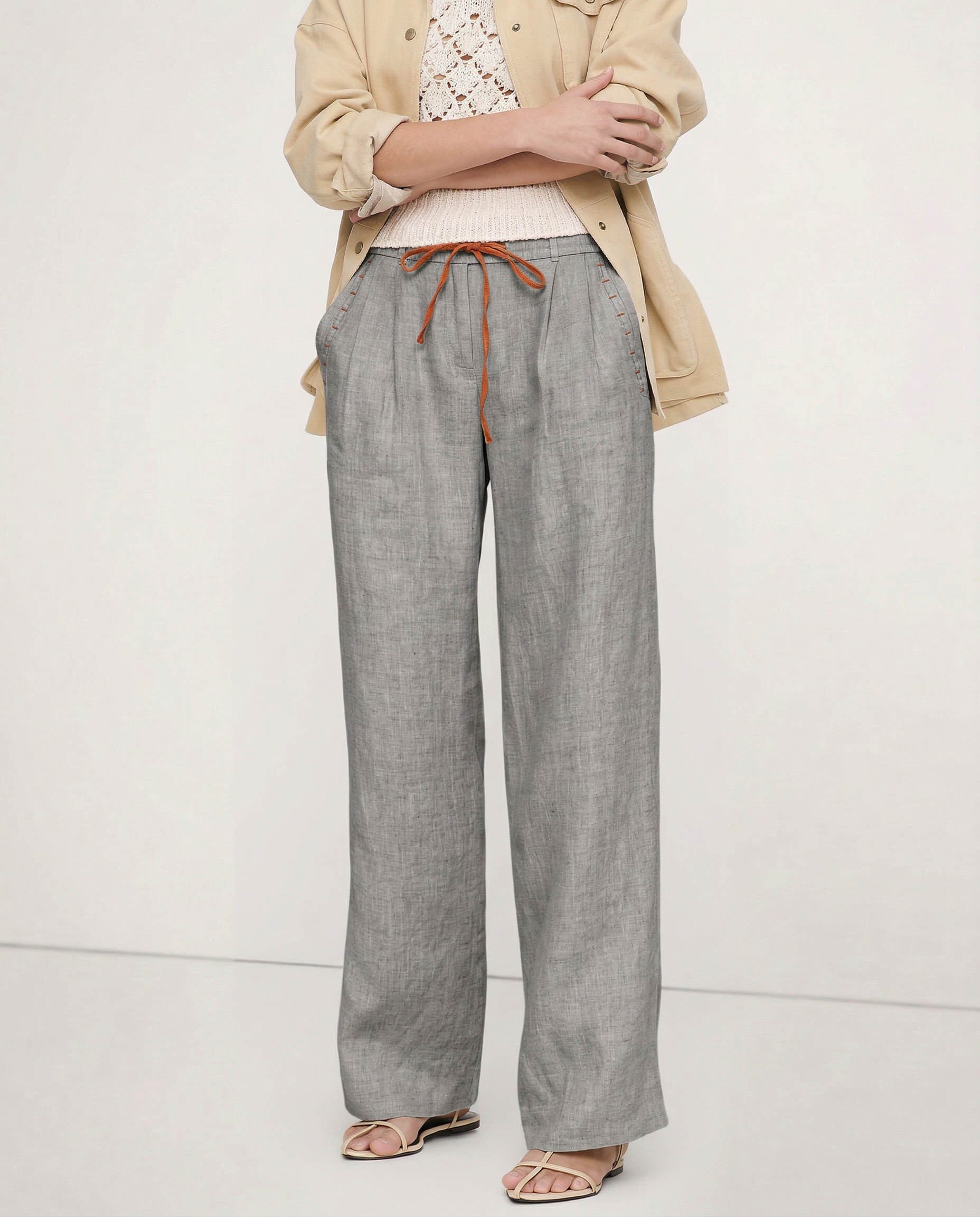 Women's linen wide-leg drawstring trousers from My Store, featuring loose, lightweight fabric and a comfortable pull-on style.