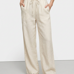 Knit wide-leg drawstring trousers for women, featuring soft fabric, loose fit, and pull-on style for comfortable everyday wear.