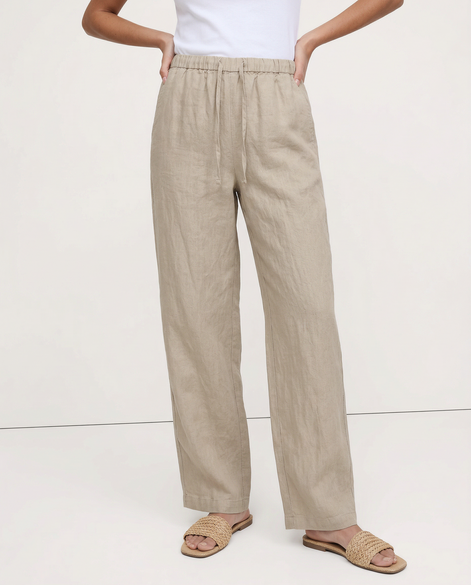 Women’s knit wide-leg drawstring trousers from My Store, featuring loose pull-on style and comfortable fit.