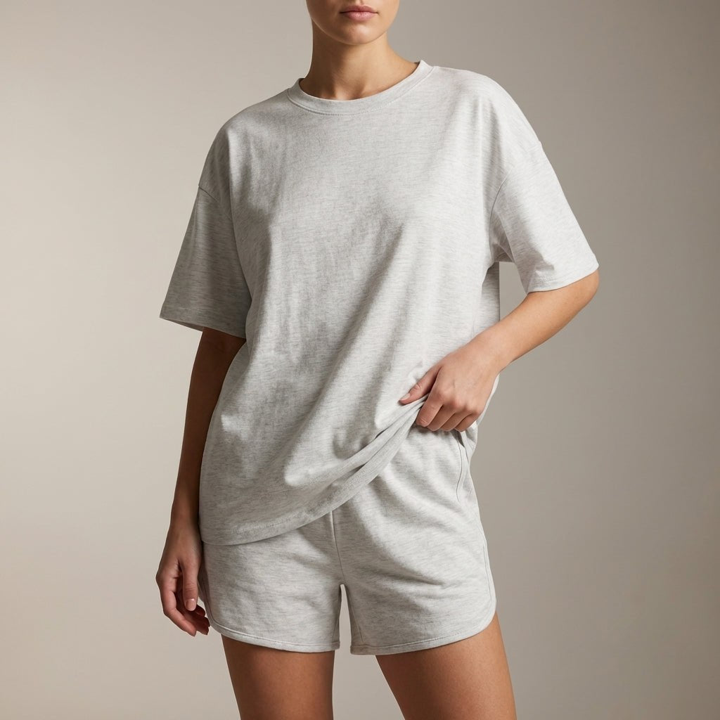 Gray women's drawstring two-piece co-ord set by Tammy Bradley, featuring a relaxed fit top and matching pants.