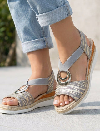 Gray Tammy Bradley peep-toe wedge sandals for women with open toe design and comfortable heel, stylish for summer wear.