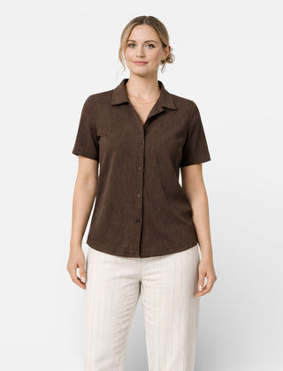 Women's short sleeve button-up shirt from My Store, featuring a classic design and tailored fit.