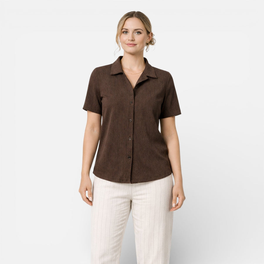 Women's short sleeve button-up shirt from My Store, featuring a classic design and tailored fit.