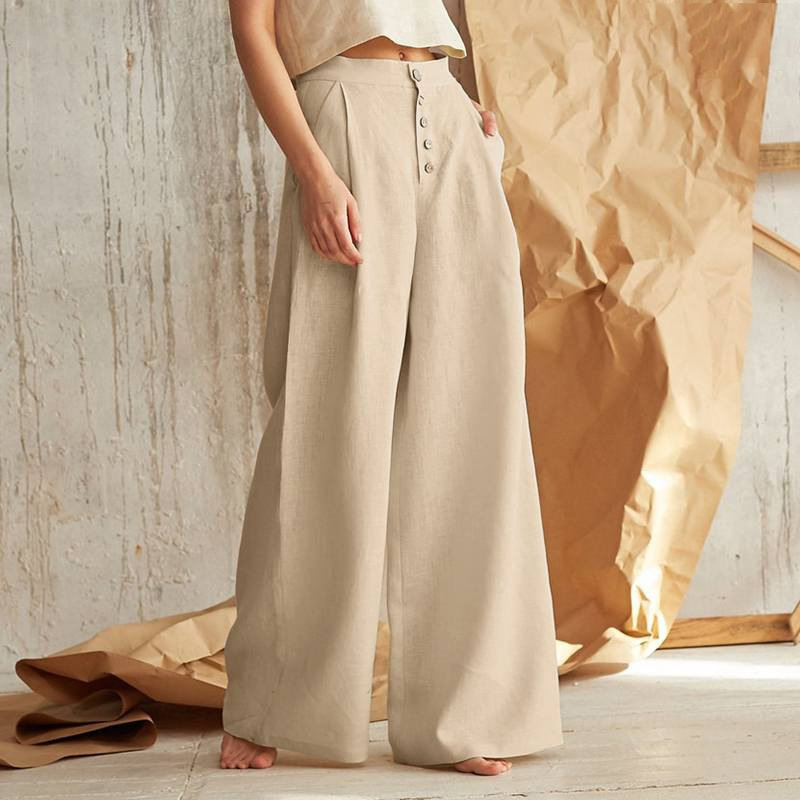 Women’s knit wide-leg trousers, loose pull-on pants with a relaxed fit, featuring soft fabric and casual style.