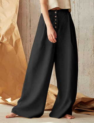 Knit wide-leg elastic-waist trousers for women, loose pull-on style, soft fabric, in neutral color perfect for casual wear