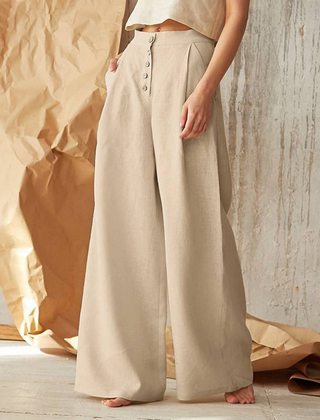Women’s knit wide-leg elastic-waist trousers from My Store, featuring loose pull-on style and comfortable, relaxed fit.
