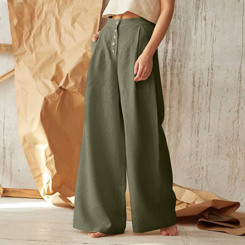 Light beige knit wide-leg trousers for women with a loose pull-on style, casual and comfortable pants perfect for everyday wear.