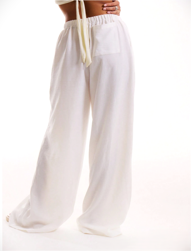 Linen-blend wide-leg women's pants from My Store, loose pull-on design, showing relaxed fit and lightweight fabric.