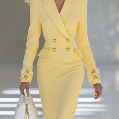 Yellow knit V-neck midi dress from My Store, featuring a stylish evening dress design with a comfortable knit fabric.