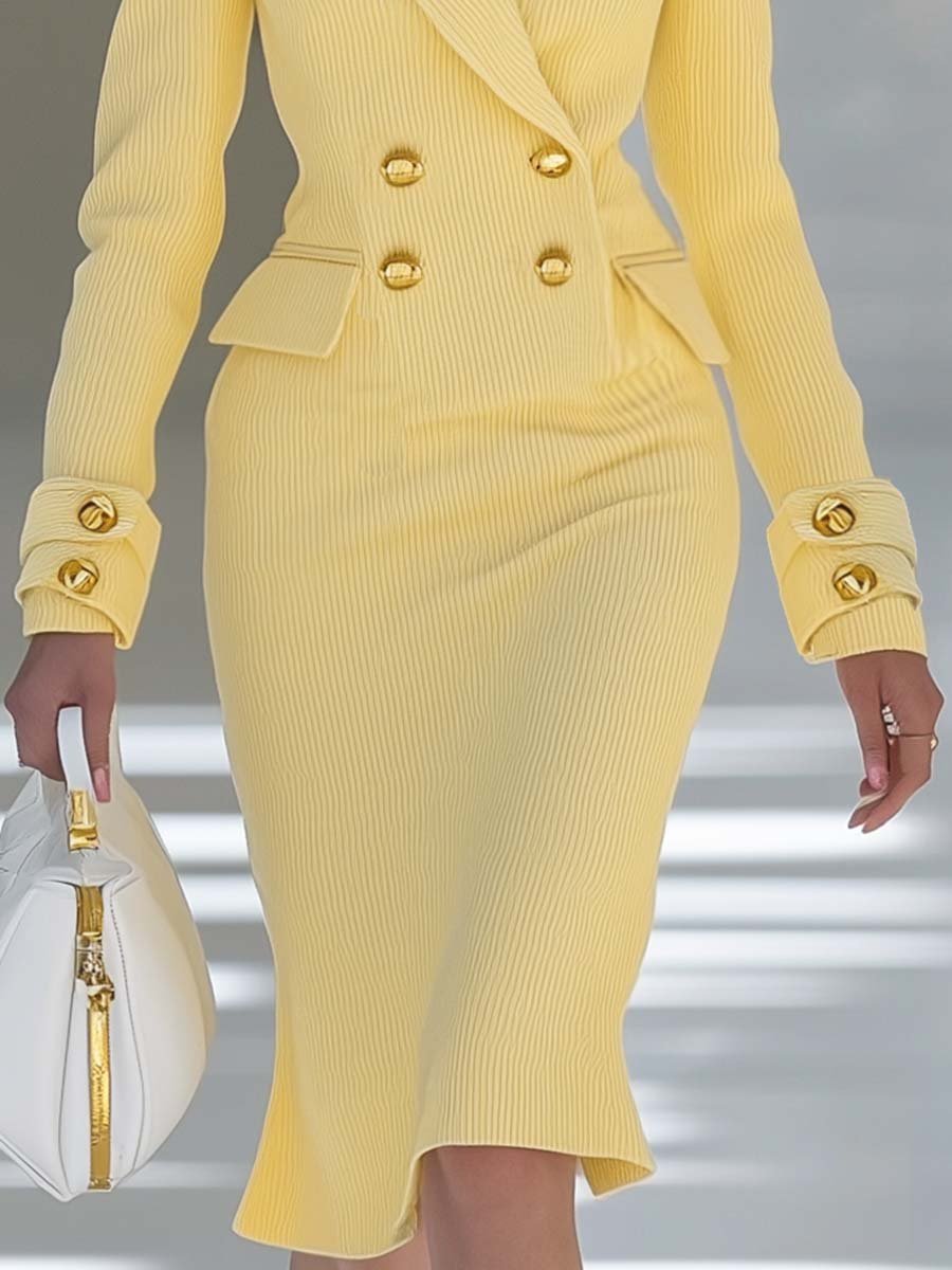 Yellow knit V-neck midi dress from My Store, featuring a stylish evening dress design with a flattering fit and vibrant color.