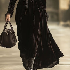 Velvet v-neck maxi dress from My Store featuring a flowing evening dress with a elegant V-neckline and long sleeves.