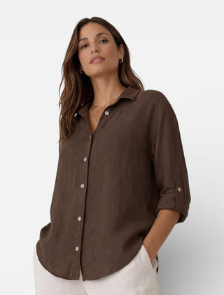 Women's linen and cotton blend shirt by My Store, relaxed fit, breathable summer shirt with soft fabric and casual style.