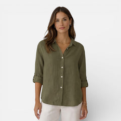 Women's linen and cotton blend shirt with relaxed fit, breathable summer blouse, stylish women's shirt by My Store.