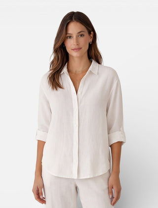 Light beige women's linen and cotton blend shirt from My Store, featuring a relaxed summer fit and breathable fabric.