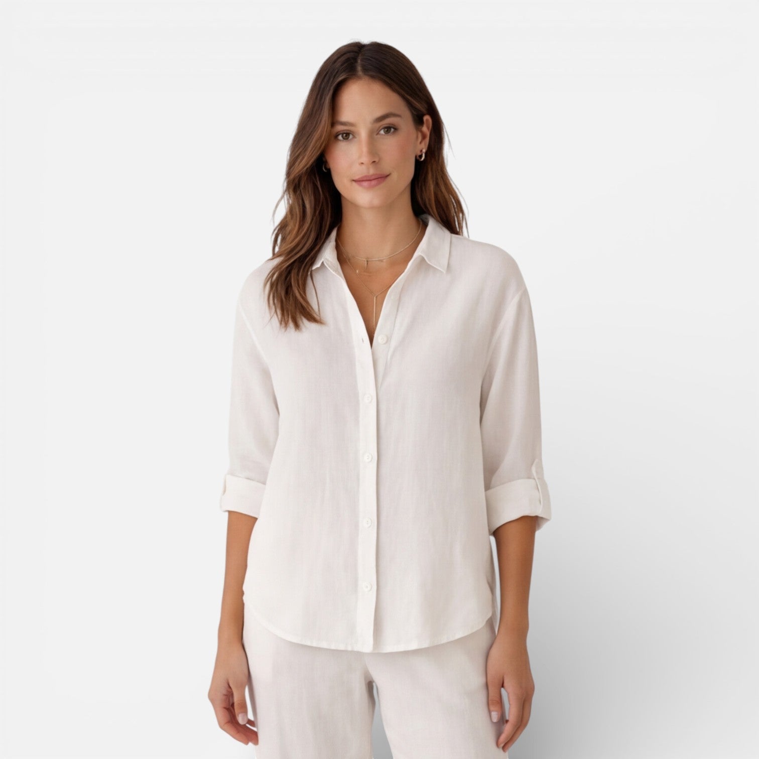 Light beige women's linen and cotton blend shirt from My Store, featuring a relaxed summer fit and breathable fabric.
