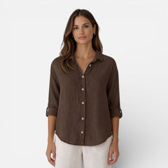 Women's linen cotton blend shirt from My Store, relaxed fit, breathable summer shirt with short sleeves and casual style.