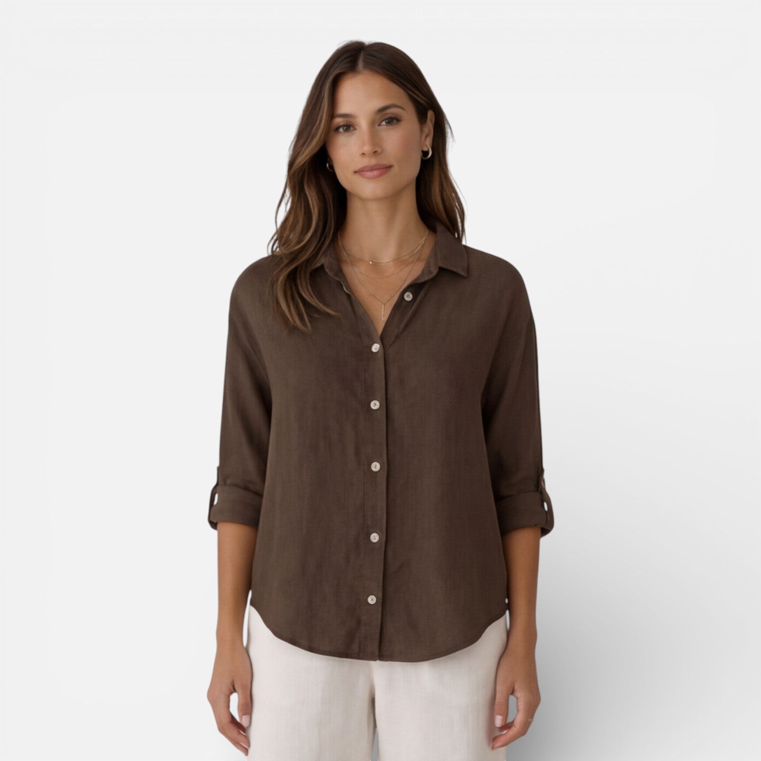 Women's linen cotton blend shirt from My Store, relaxed fit, breathable summer shirt with short sleeves and casual style.