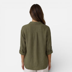 Women's linen cotton blend shirt from My Store, relaxed summer fit, breathable and lightweight for warm weather.