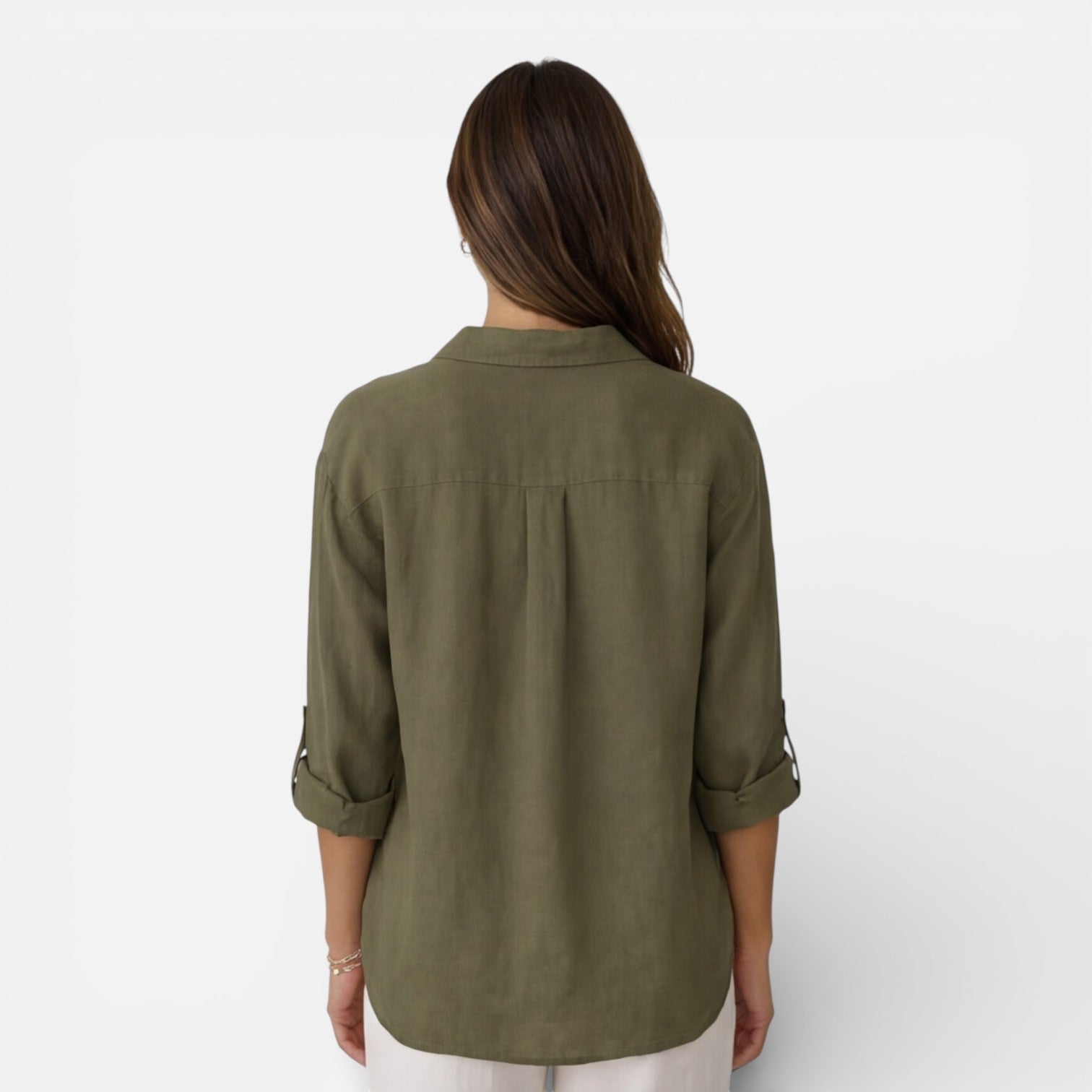Women's linen cotton blend shirt from My Store, relaxed summer fit, breathable and lightweight for warm weather.