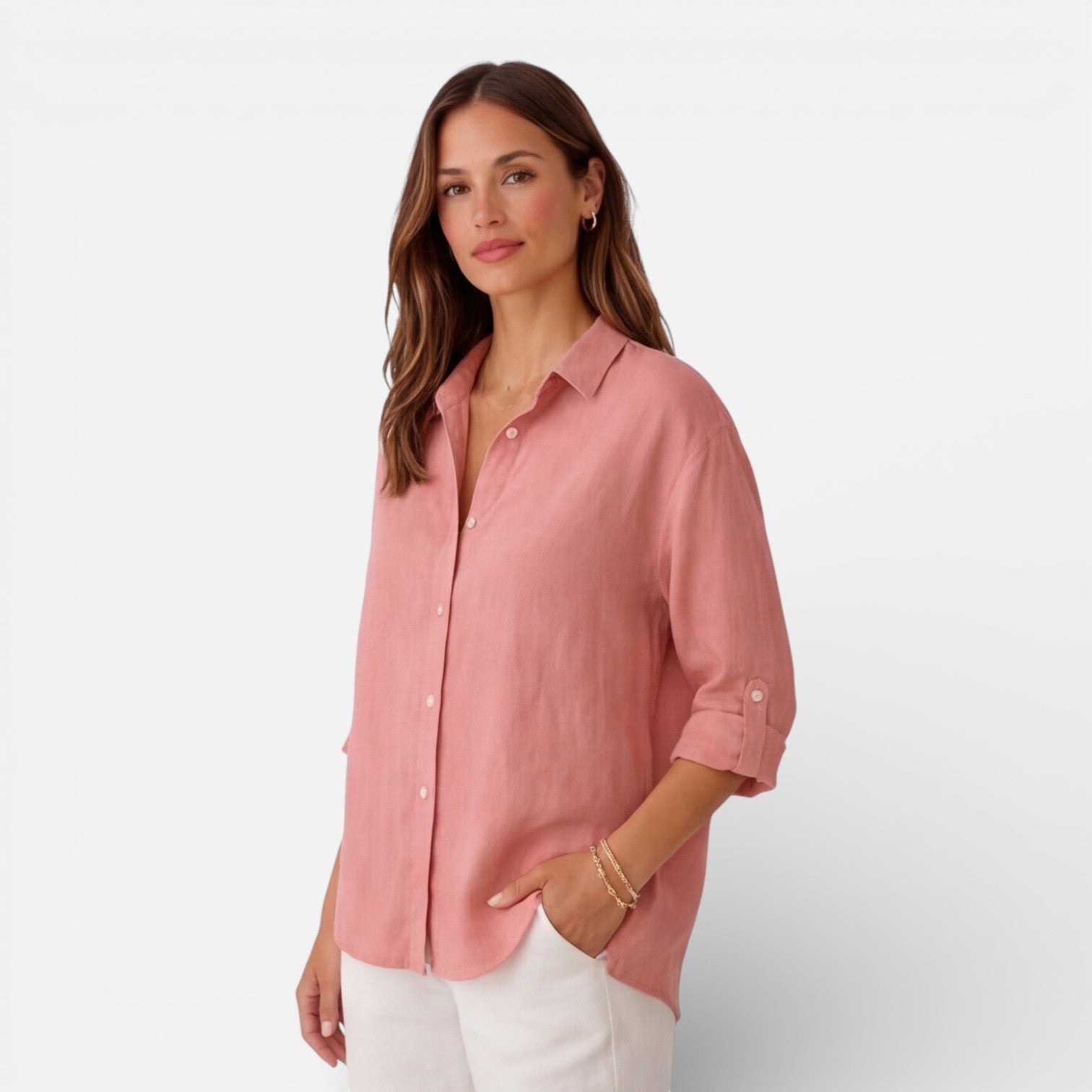 Women's linen cotton blend shirt from My Store, breathable relaxed summer fit, soft fabric, and casual style.