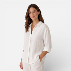 Light beige women's linen cotton blend shirt from My Store, featuring a relaxed summer fit and breathable fabric.