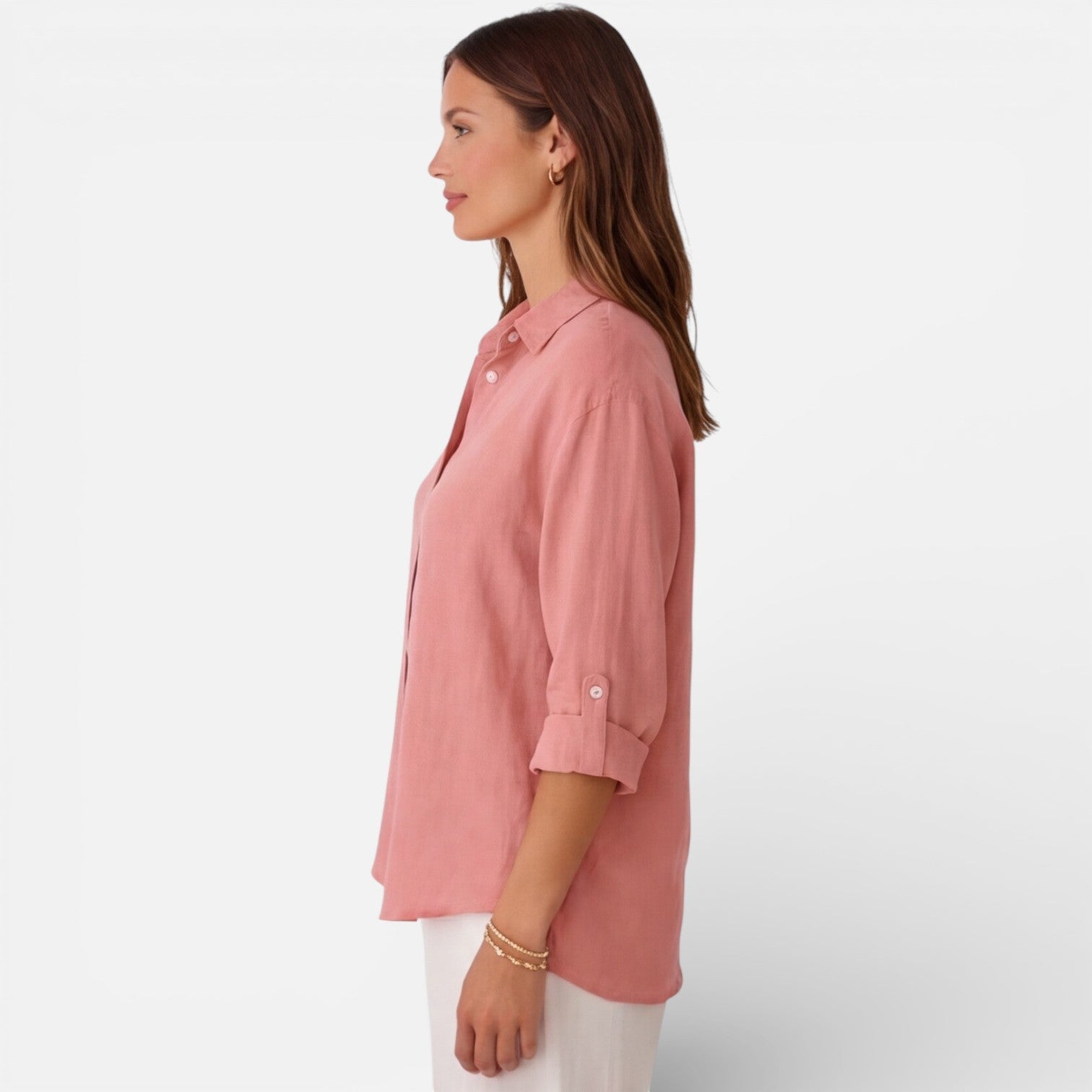 Women's linen cotton blend shirt from My Store, relaxed fit with breathable fabric, perfect for summer casual wear.