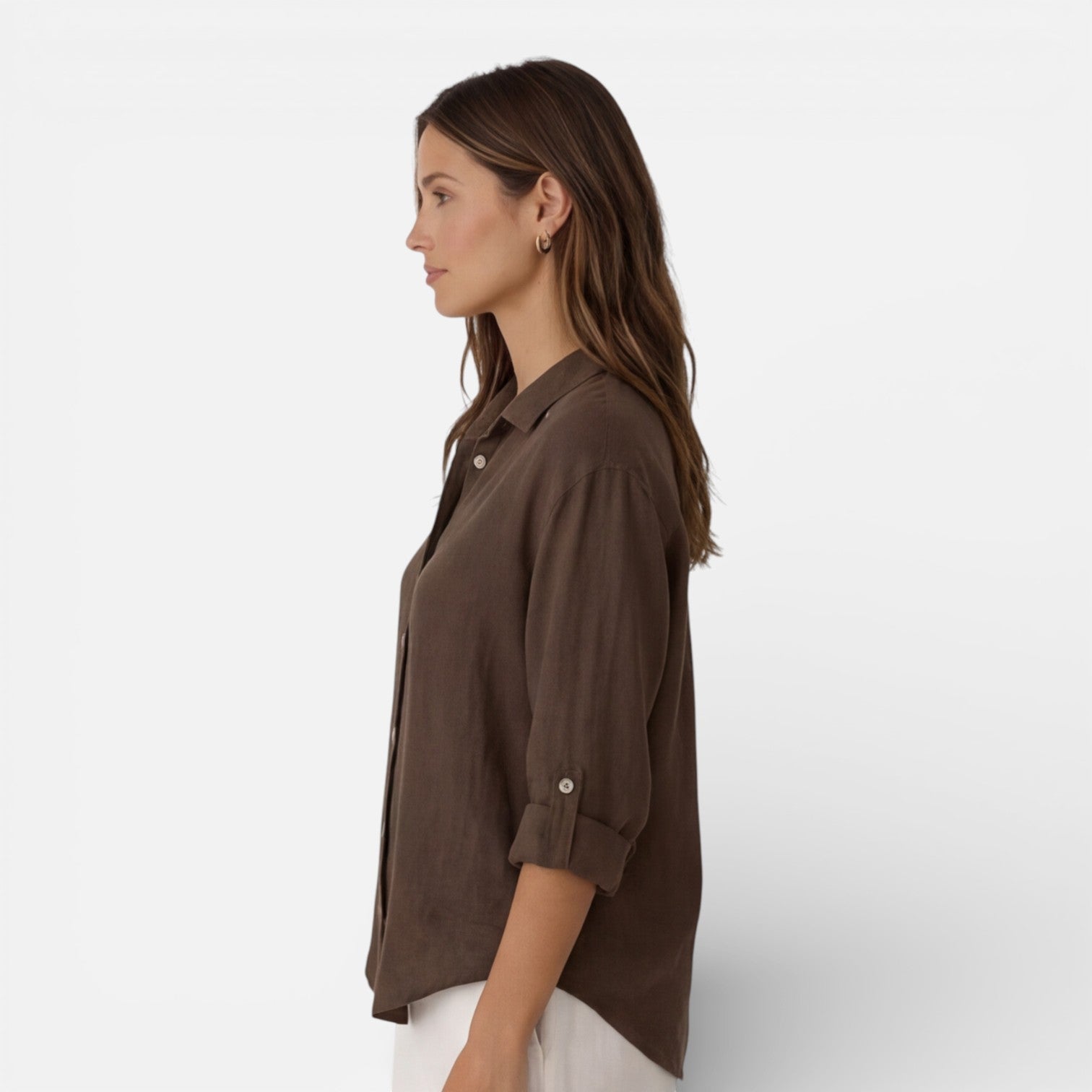Women's linen and cotton blend shirt by My Store, relaxed fit, breathable summer shirt with short sleeves and casual style.