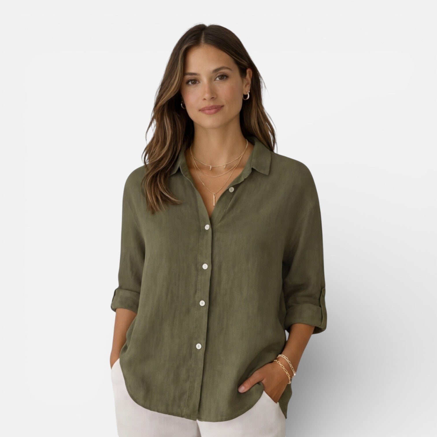 Women's linen and cotton blend shirt from My Store, displaying a breathable, relaxed fit summer blouse in light, natural fabric.