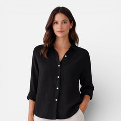 Light beige women's linen cotton blend shirt from My Store, featuring a relaxed fit and breathable summer style.
