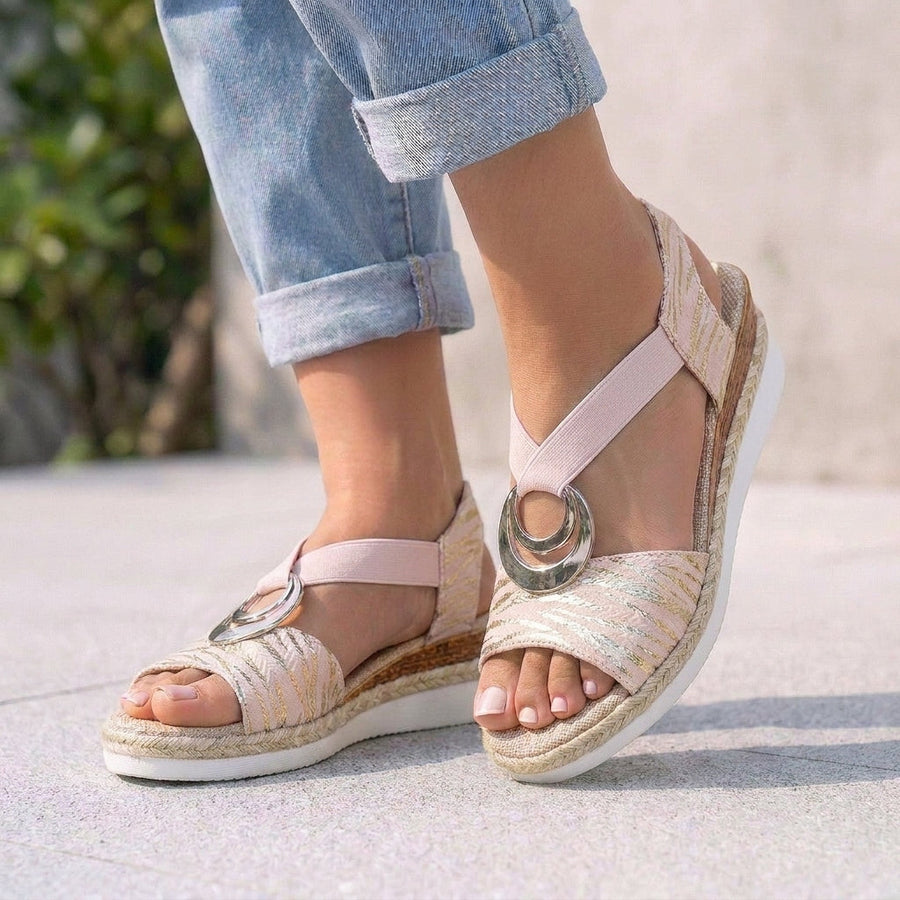 Pink Tammy Bradley peep-toe wedge sandals for women with ankle straps and stylish design, perfect for summer footwear.