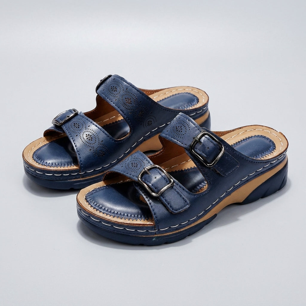 Tammy Bradley buckle platform slide sandals for women with chunky soles and wide straps, stylish and comfortable footwear.