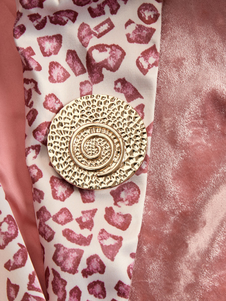 Pink leopard print velvet blazer with contrasting lapel, stylish jacket from the Jackets & Blazers collection.