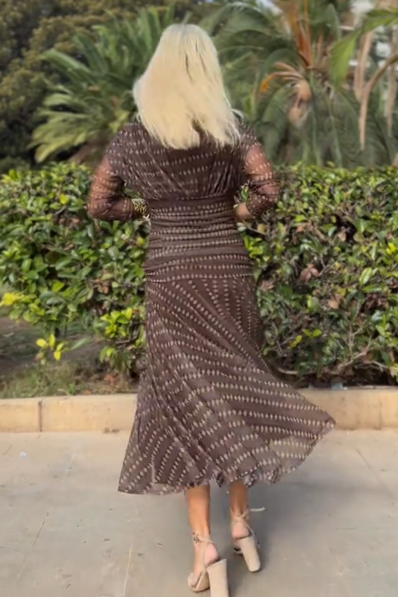 Bohemian patterned V-neck mesh maxi dress in vibrant colors, perfect for casual or wedding occasions, by My Store.