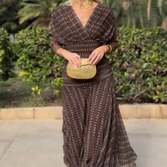 Bohemian patterned V-neck mesh maxi dress by My Store, featuring a flowing design perfect for casual or wedding occasions.